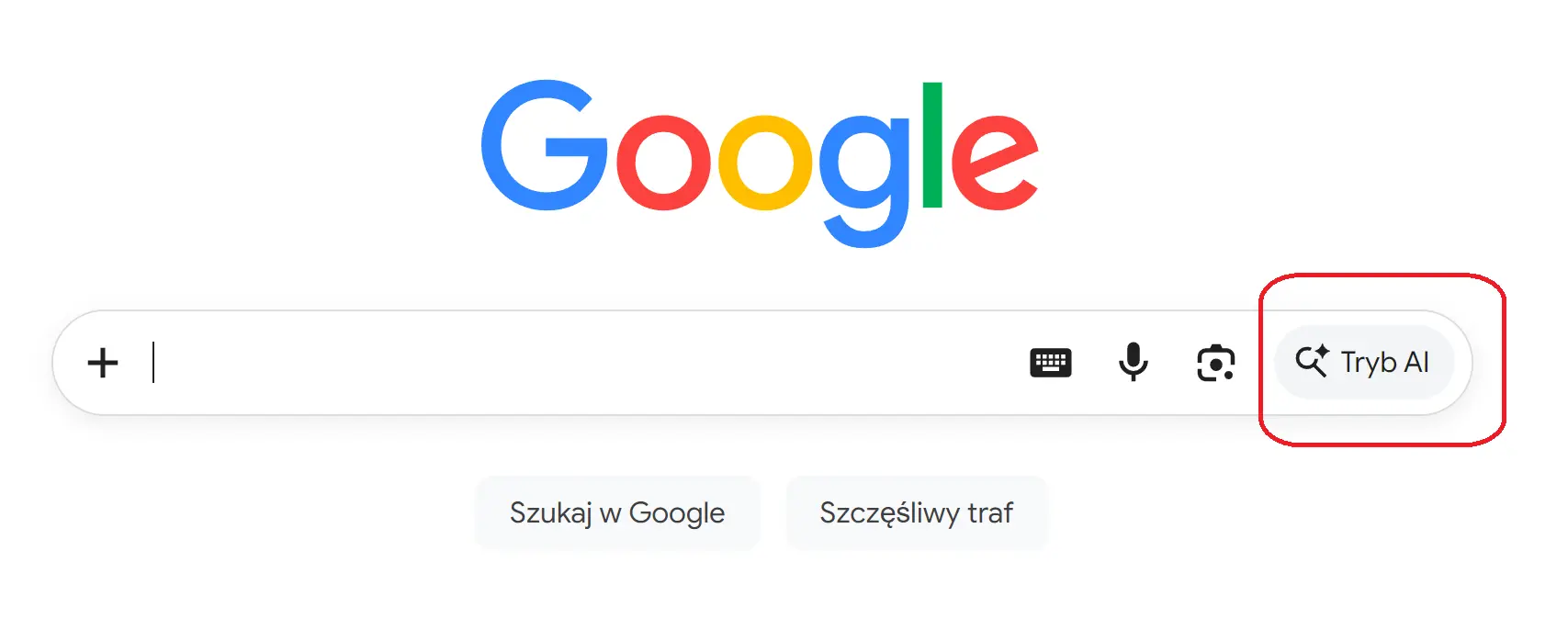 Wyszukiwarka Google z przyciskiem „Tryb AI” wykorzystującym Gemini do wyszukiwania i opracowywania informacji. Źródło grafiki: Techoteka.pl, opracowanie własne.