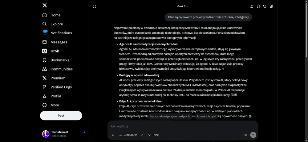 Grok-X - Przykład - wysyłanie promptów i interpretacja wyników