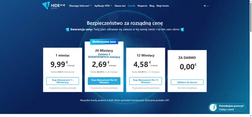 Hide.me VPN - cennik 2025