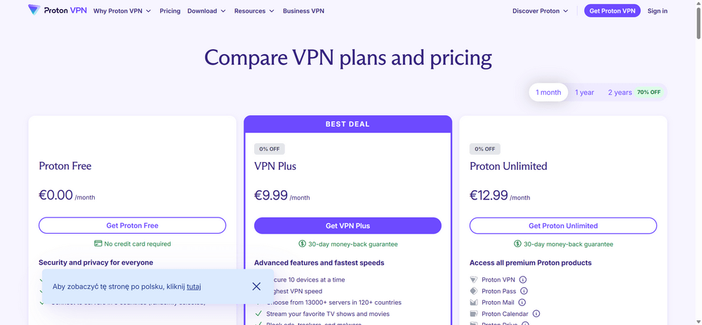 Proton VPN - cennik 2025