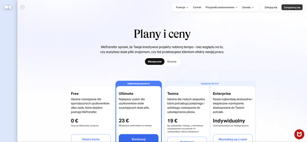 WeTransfer - cennik 2025