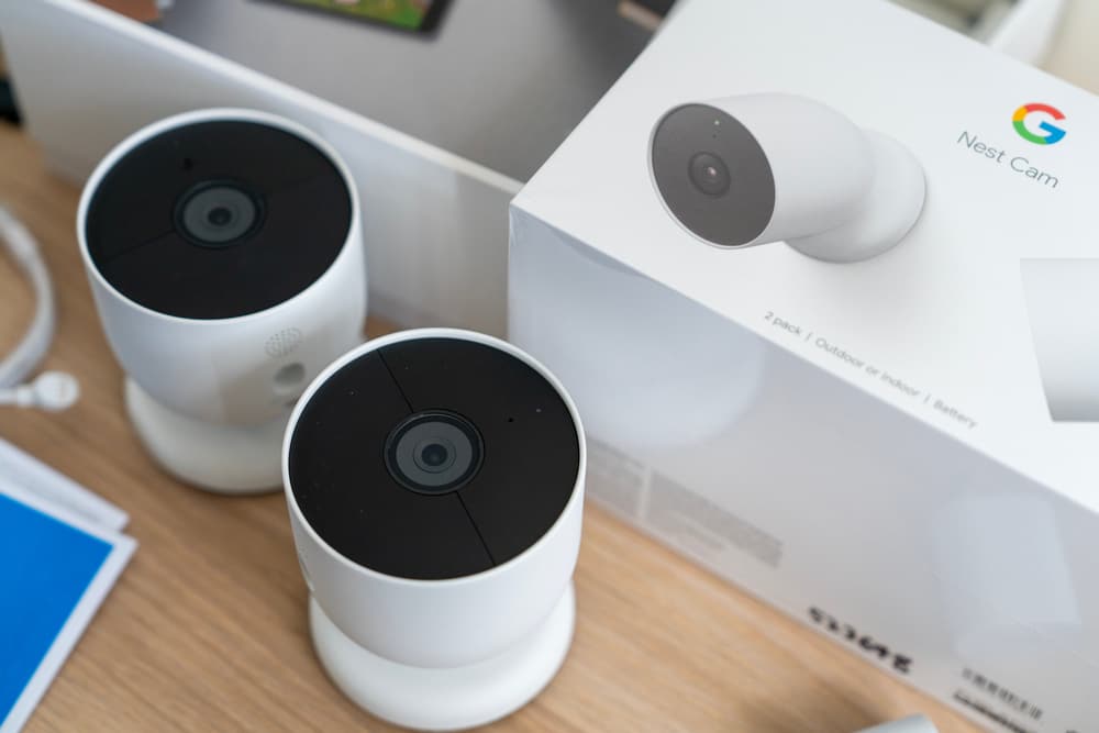 Google Nest Cam with Box on Indoor Shelf