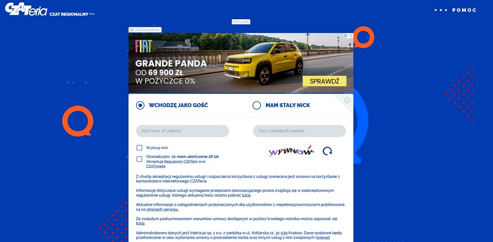 Czateria – rejestracja nicka, czat online interia