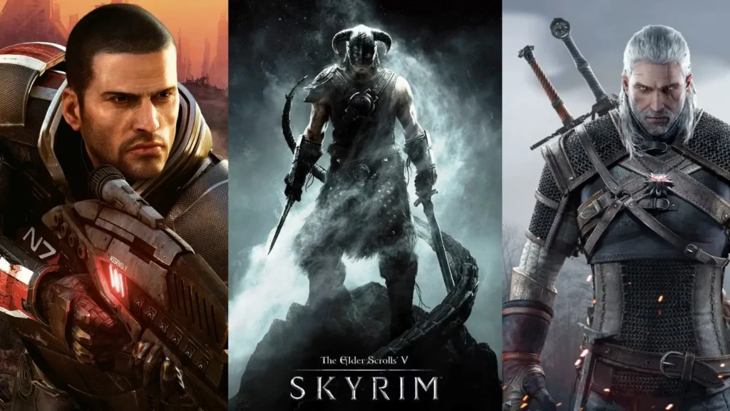 Najlepsze gry RPG wszechczasów – TOP 20. Ranking legend gatunku Gry RPG – bohaterowie Mass Effect 2, The Elder Scrolls V Skyrim oraz The Witcher 3 Wild Hunt w zestawieniu najlepszych gier RPG wszechczasów
