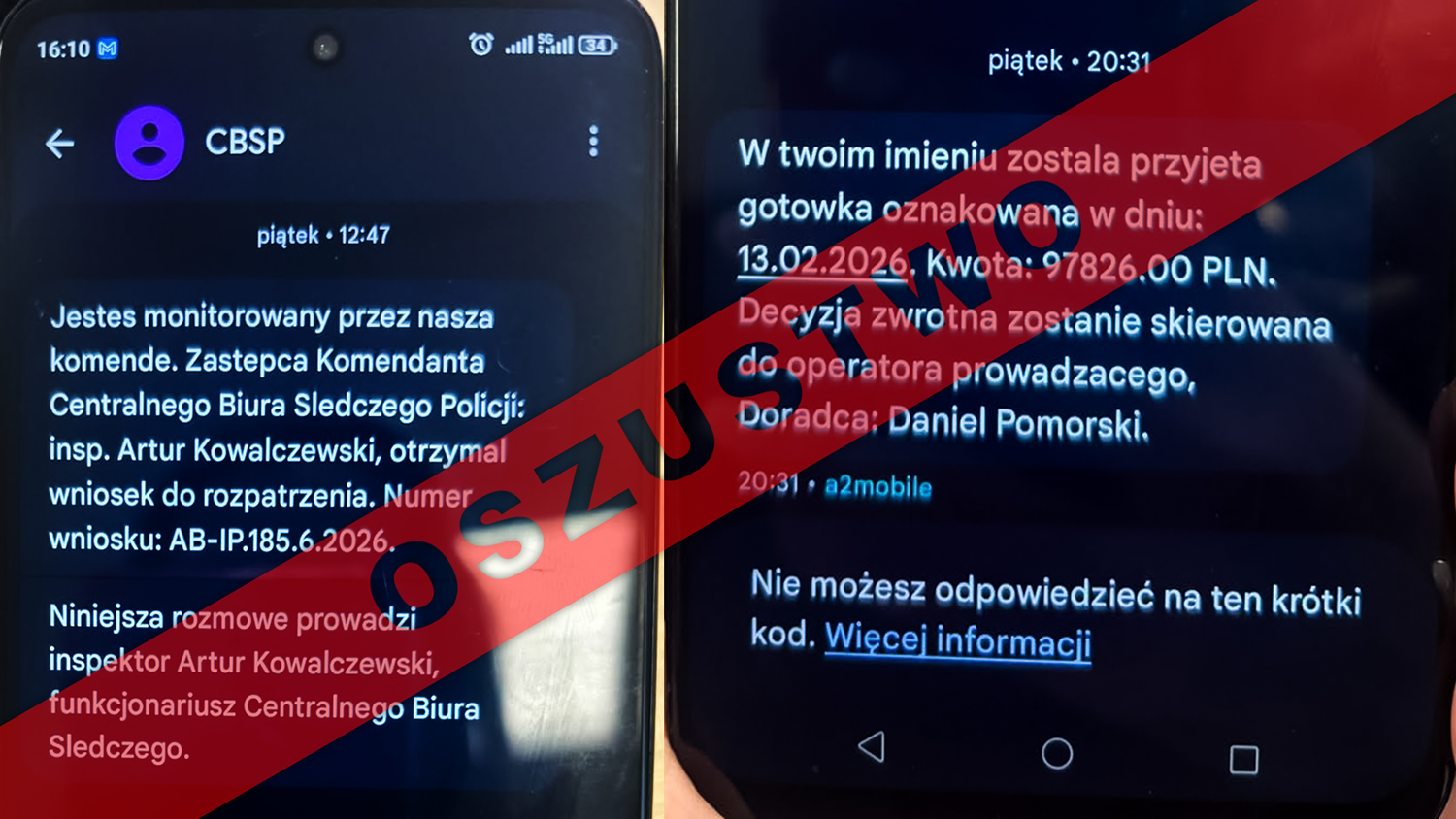 Oszustwo CBŚP – przykład fałszywej wiadomości SMS z numerem rzekomego wniosku | Źródło: CBŚP