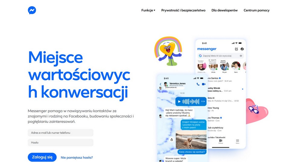 Strona logowania Messenger w przeglądarce – ekran Messenger.com przed wyłączeniem w 2026 roku