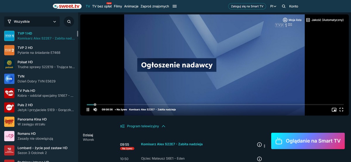 Sweet.tv – najlepsza telewizja internetowa za darmo z kanałami TVP i Polsat HD