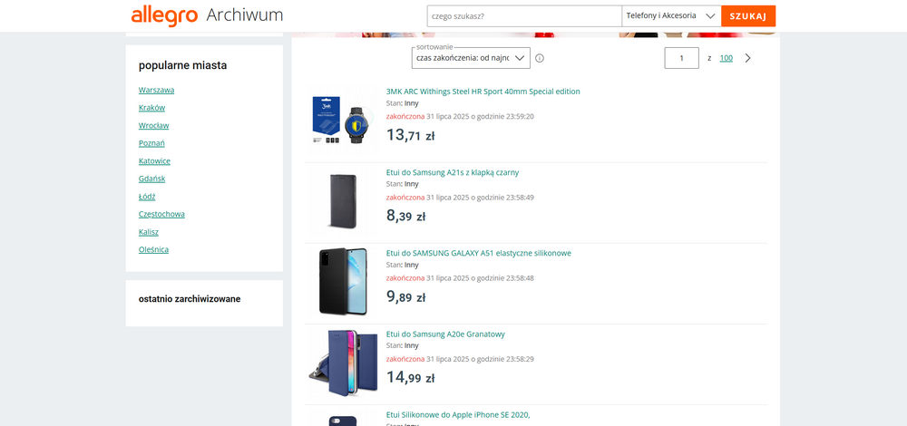 Telefony i Akcesoria w Oficjalnym Archiwum Allegro archiwum ofert