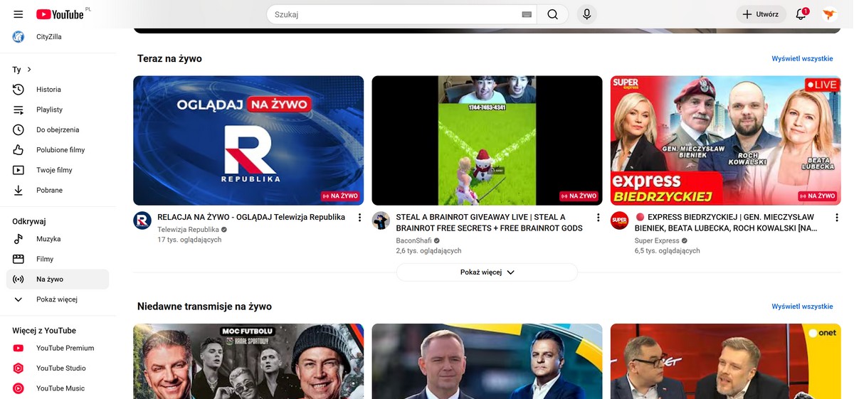 YouTube Na żywo – najlepsza telewizja internetowa za darmo z transmisjami live