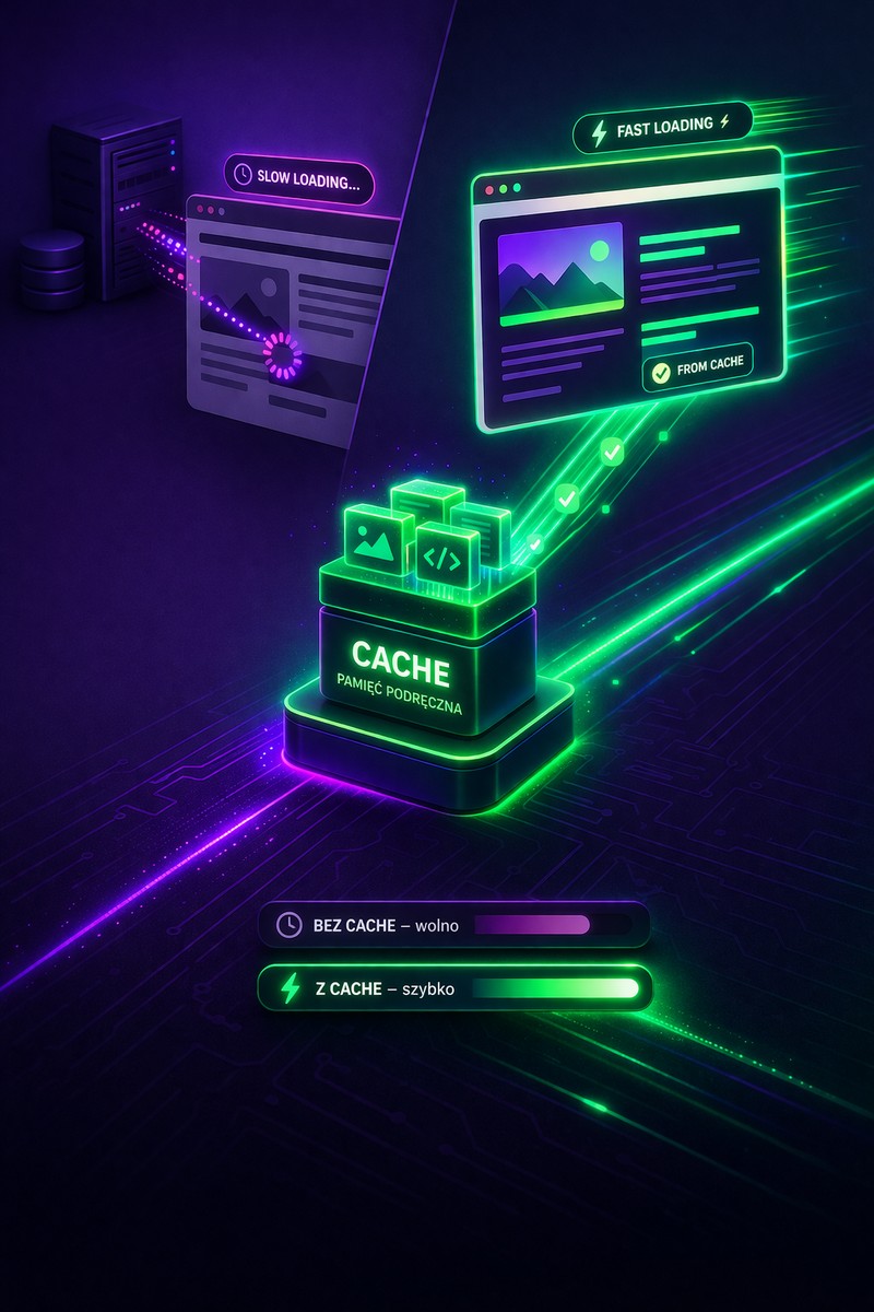 Cache pamięć podręczna przyspieszenie ładowania strony porównanie bez cache i z cache