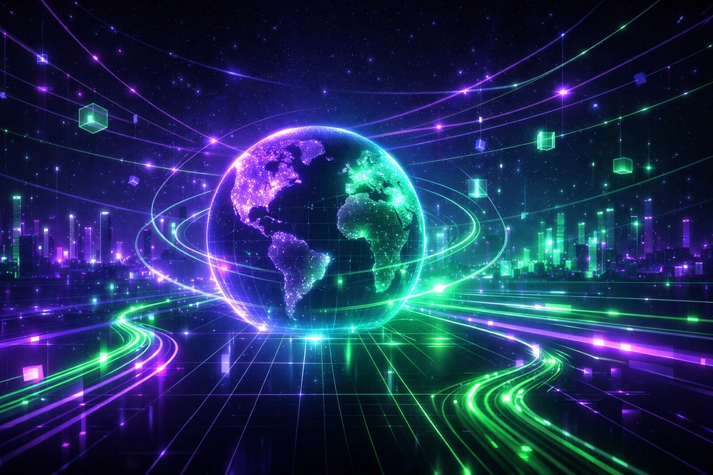 Cyberprzestrzeń globalna sieć danych wirtualna komunikacja internetowa przepływ informacji