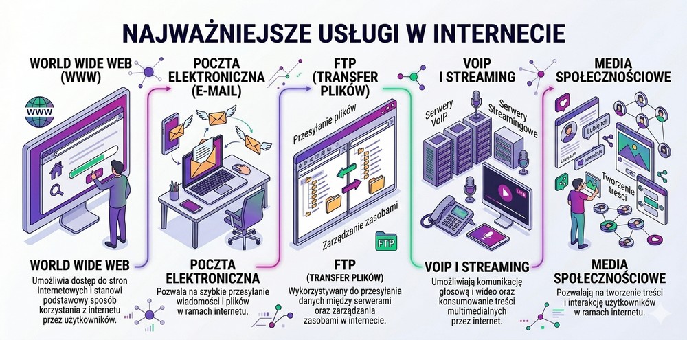 Internet – najważniejsze usługi: WWW, e-mail, FTP, VoIP, streaming i media społecznościowe