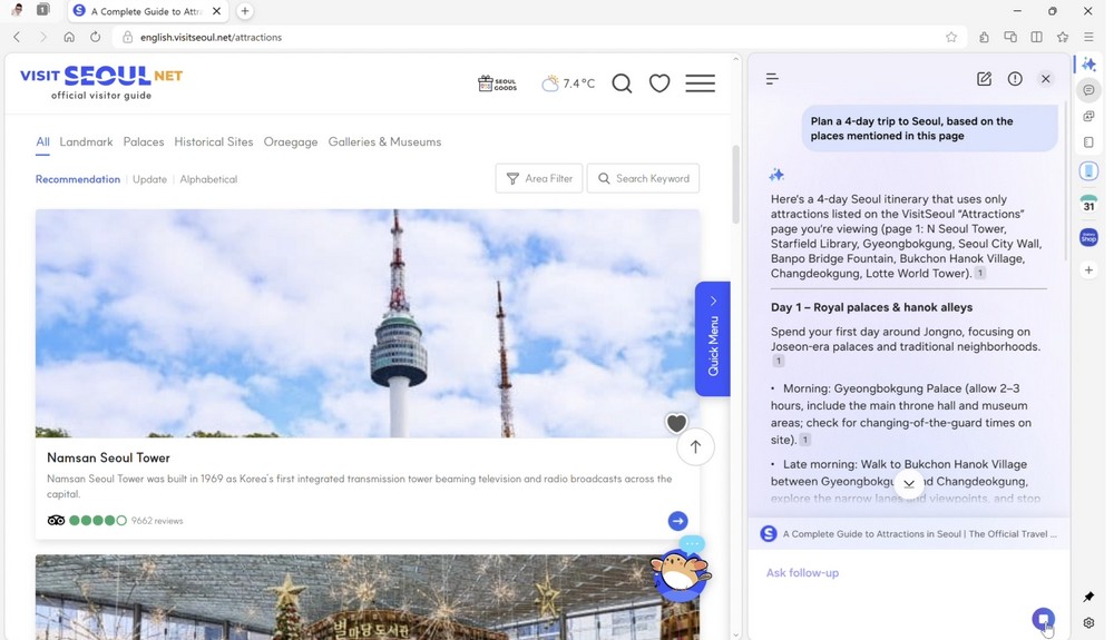 Przeglądarka Samsung – agentic AI tworzy plan podróży na podstawie strony