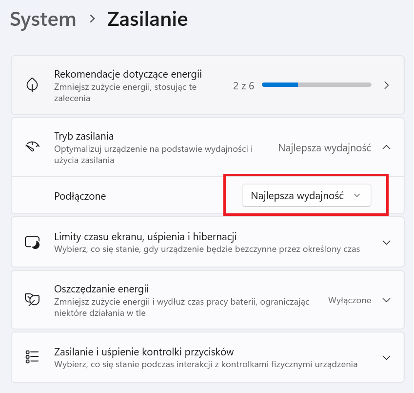 Windows 11 – zmiana trybu zasilania na najlepszą wydajność