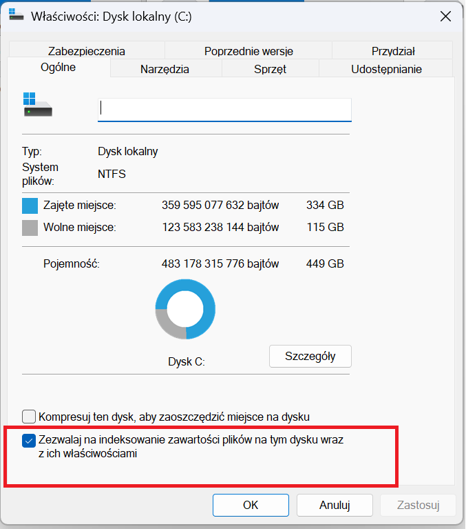 Windows 11 dysk C właściwości – jak wyłączyć indeksowanie i przyspieszyć komputer