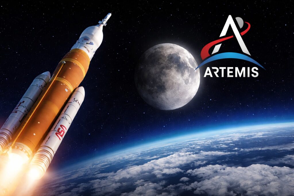 Program Artemis NASA – rakieta SLS w drodze na Księżyc nad Ziemią