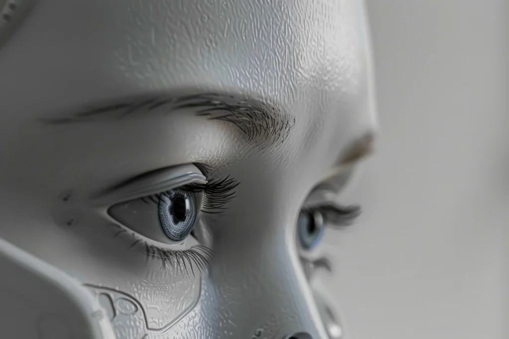 AI nie czuje emocji, ale działa tak, jakby je miało. Nowe badania Anthropic Sztuczna inteligencja emocje AI twarz robota zbliżenie