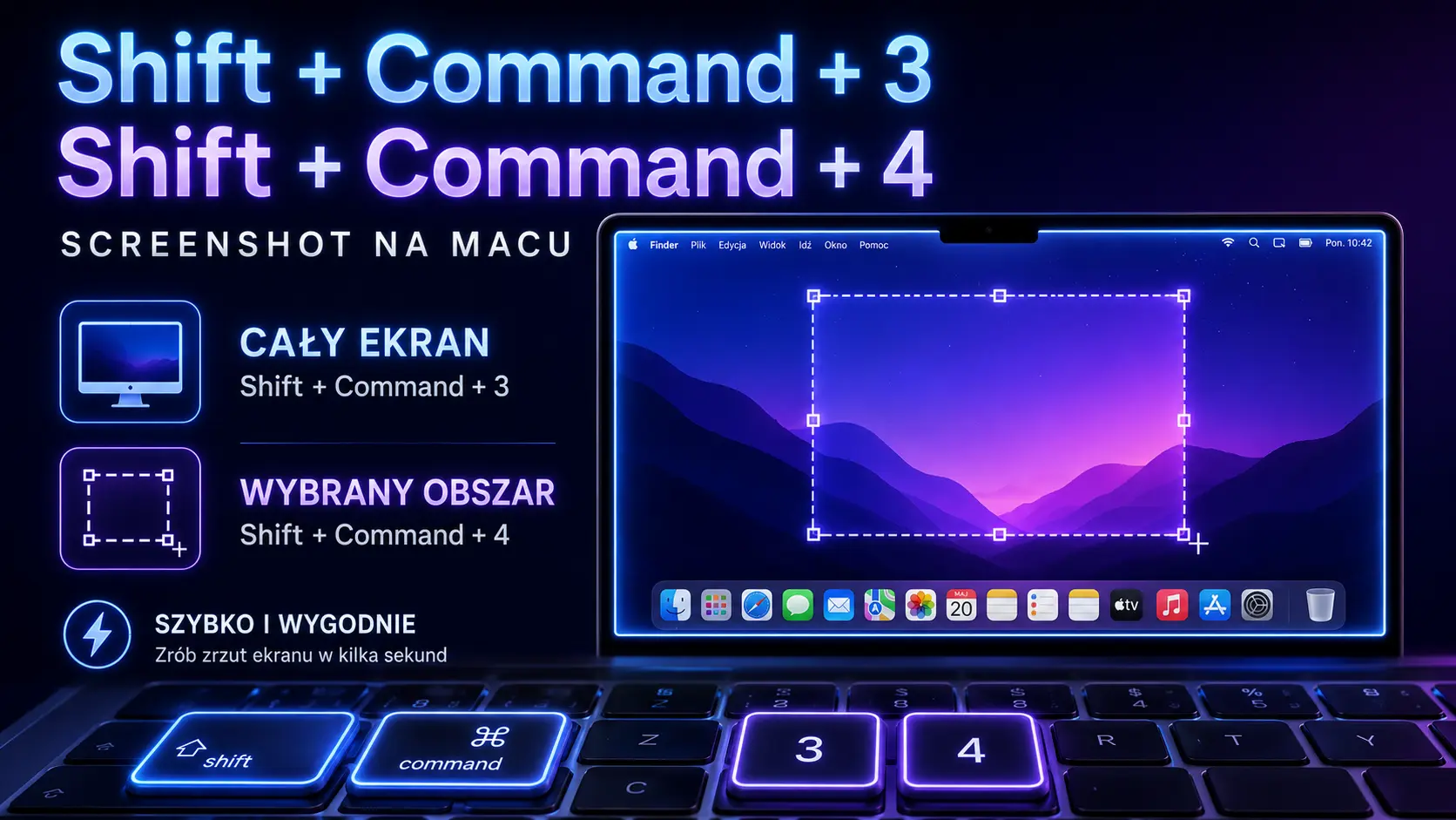 Jak zrobić zrzut ekranu na Macu - instrukcja Shift + Command + 3
