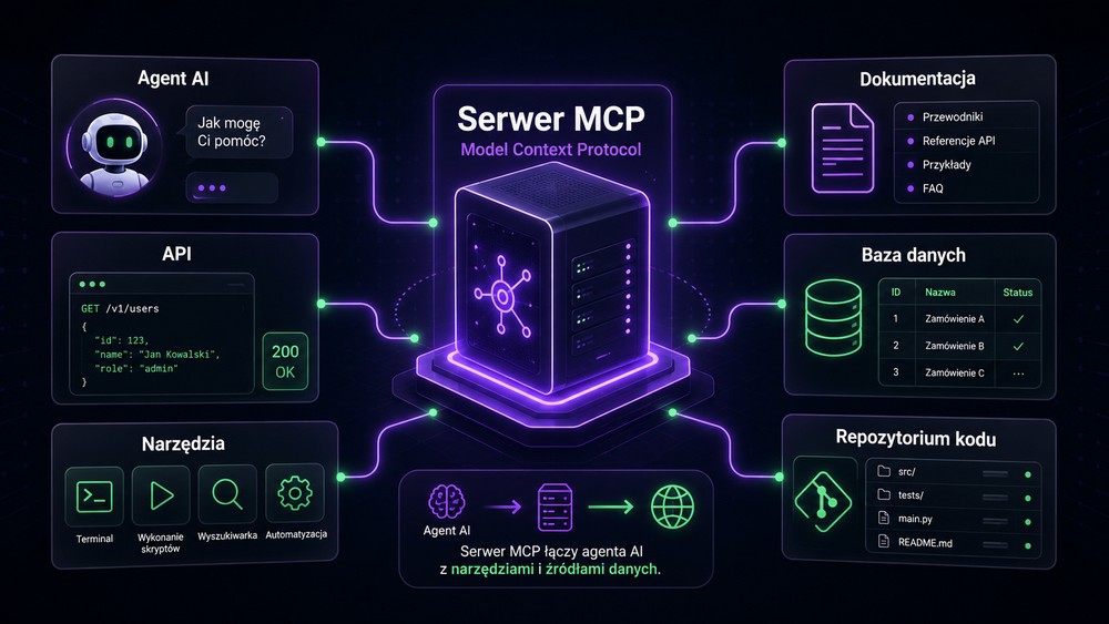 Serwer MCP łączący agenta AI z dokumentacją, API, bazą danych, repozytorium kodu i narzędziami
