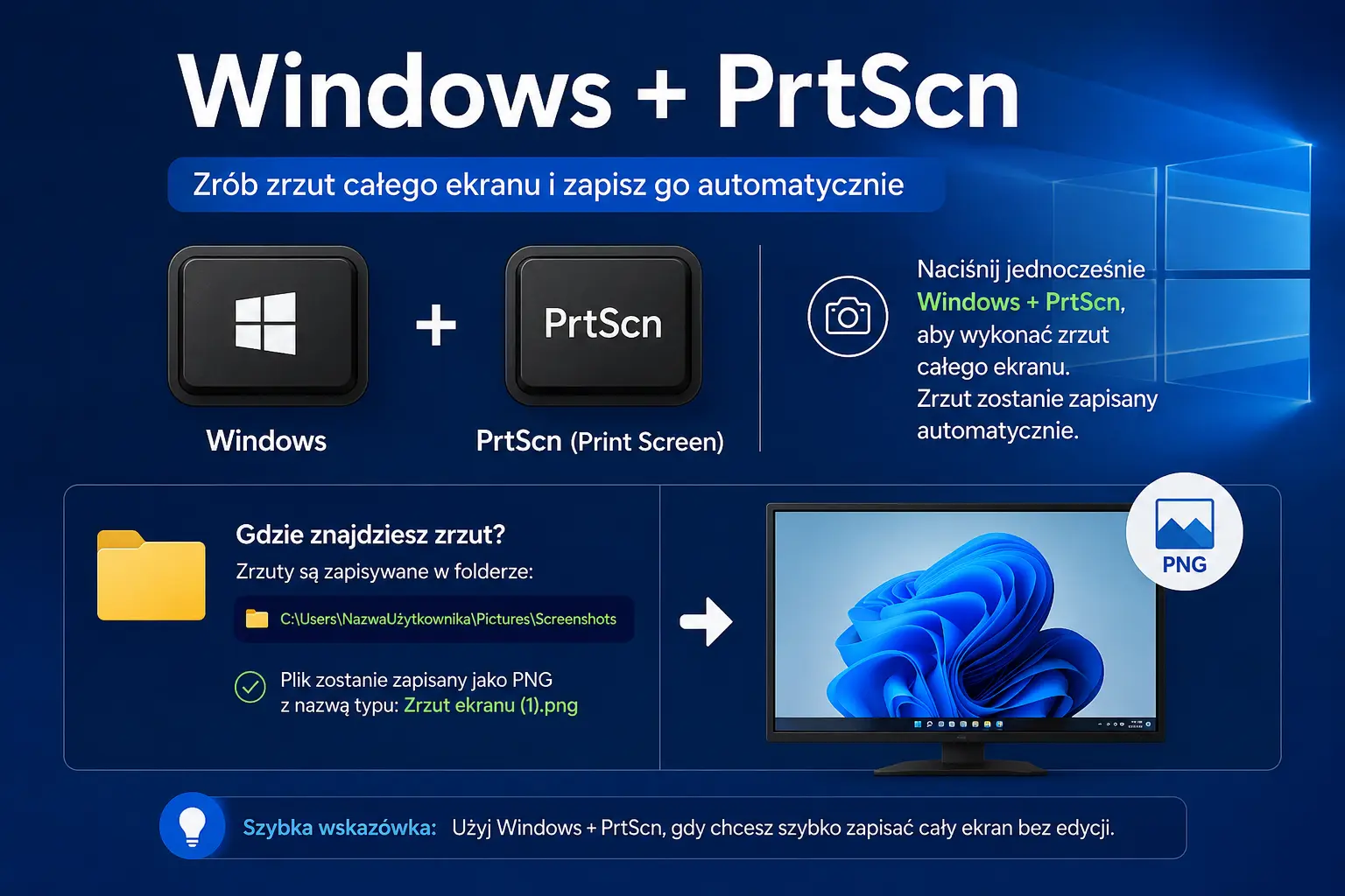 Zrzut ekranu na komputerze Windows + PrtScn