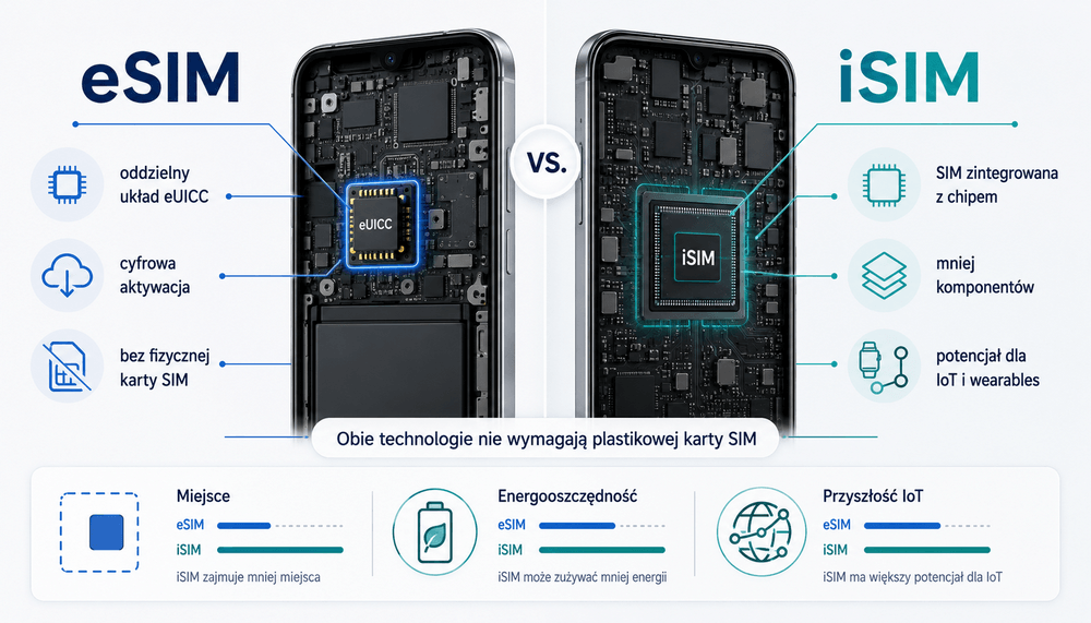 eSIM vs iSIM – porównanie cyfrowej karty SIM i SIM wbudowanej w chip