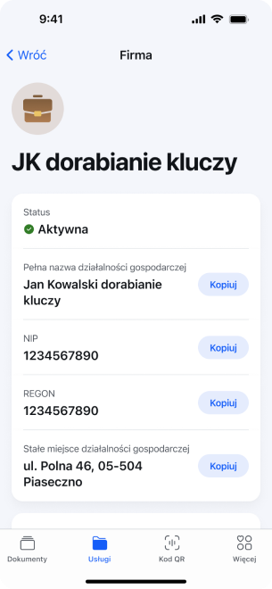 mObywatel Firma w aplikacji – status działalności gospodarczej i dane firmy z CEIDG