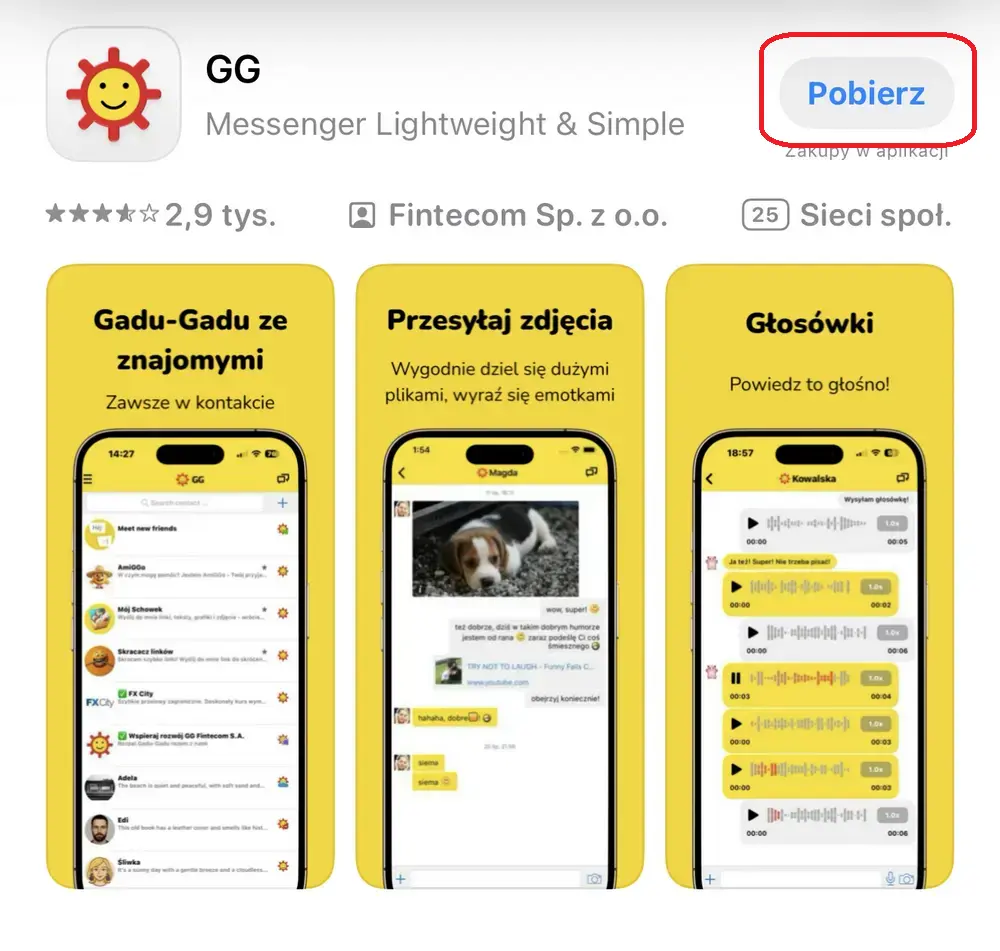 Aplikacja Gadu-Gadu na iPhone’a. Źródło: zrzut ekranu z App Store