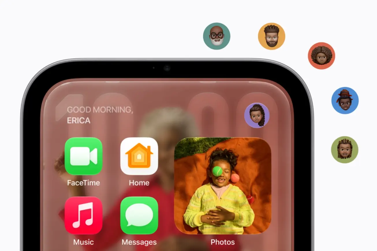 Apple HomeView z ekranem dopasowanym do rozpoznanego użytkownika i skrótami do FaceTime, Home, Music, Messages oraz PhotosŹródło: Apple