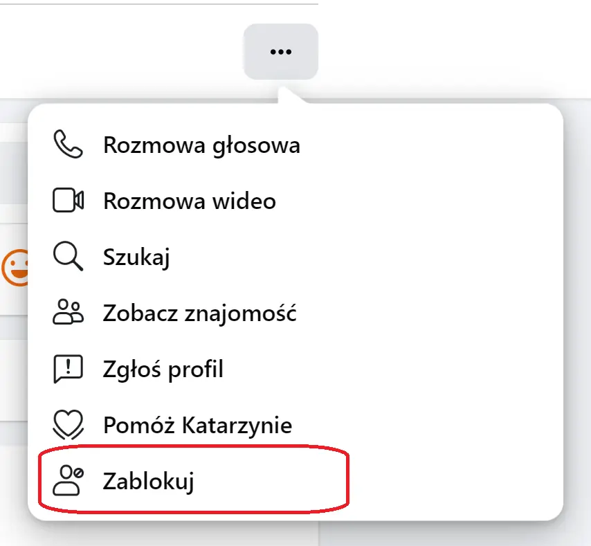 Blokowanie użytkownika na Facebooku – opcja „Zablokuj” w menu profiluŹródło: zrzut ekranu z Facebook.com