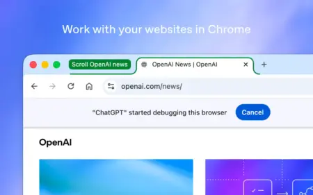 ChatGPT przejmuje nudną pracę w Chrome. Widzi otwarte karty i może działać na stronach ChatGPT w Google Chrome – asystent OpenAI pracujący z otwartą stroną w przeglądarce Źródło: OpenAI