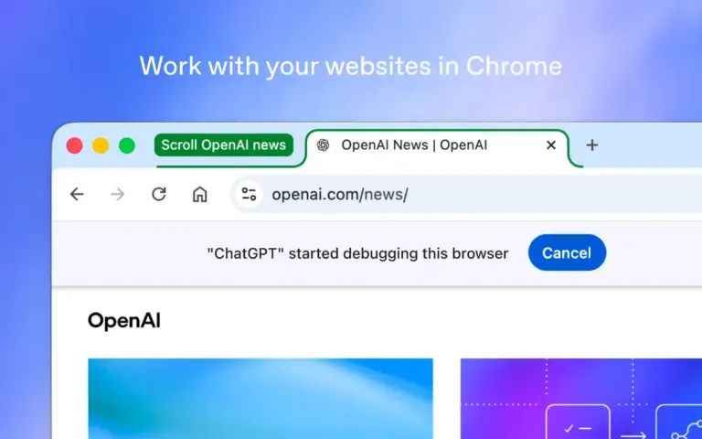 ChatGPT przejmuje nudną pracę w Chrome. Widzi otwarte karty i może działać na stronach ChatGPT w Google Chrome – asystent OpenAI pracujący z otwartą stroną w przeglądarce Źródło: OpenAI