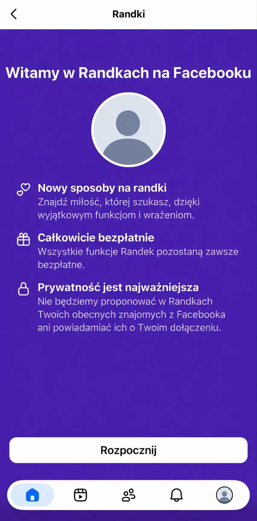 Facebook Dating – ekran powitalny funkcji Randki na Facebooku