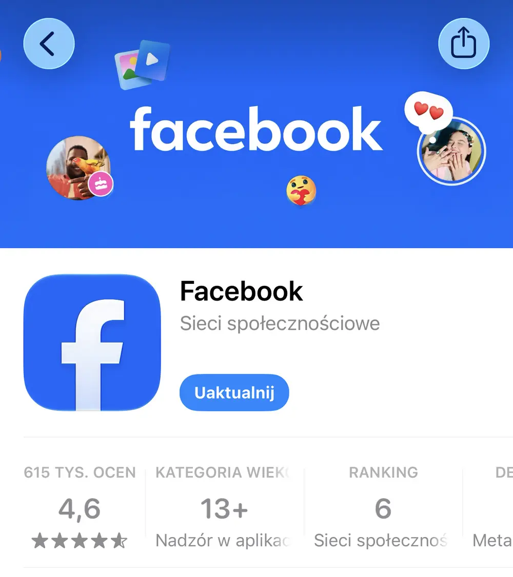 Facebook na iPhone’a – aplikacja Facebook w App StoreŹródło: zrzut ekranu z App Store