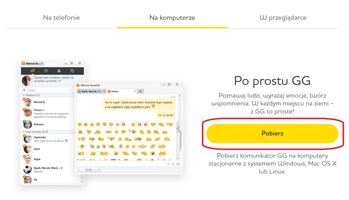 Gadu-Gadu na komputer – wersja komunikatora GG dla Windows, macOS i Linux. Źródło: zrzut ekranu z GG.pl