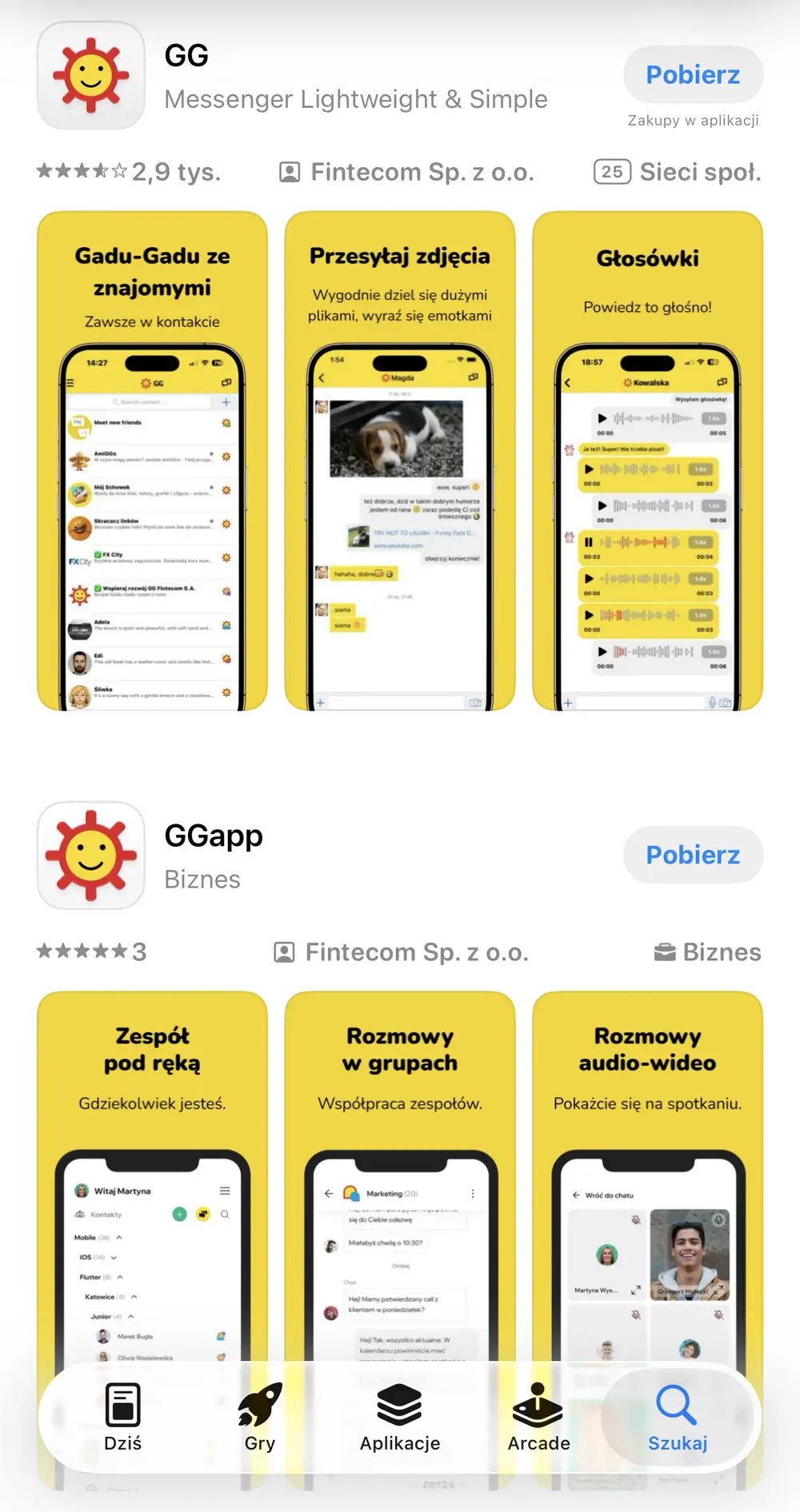 Gadu-Gadu w App Store – aplikacje GG i GGapp na iPhone’a. Źródło: zrzut ekranu z App Store