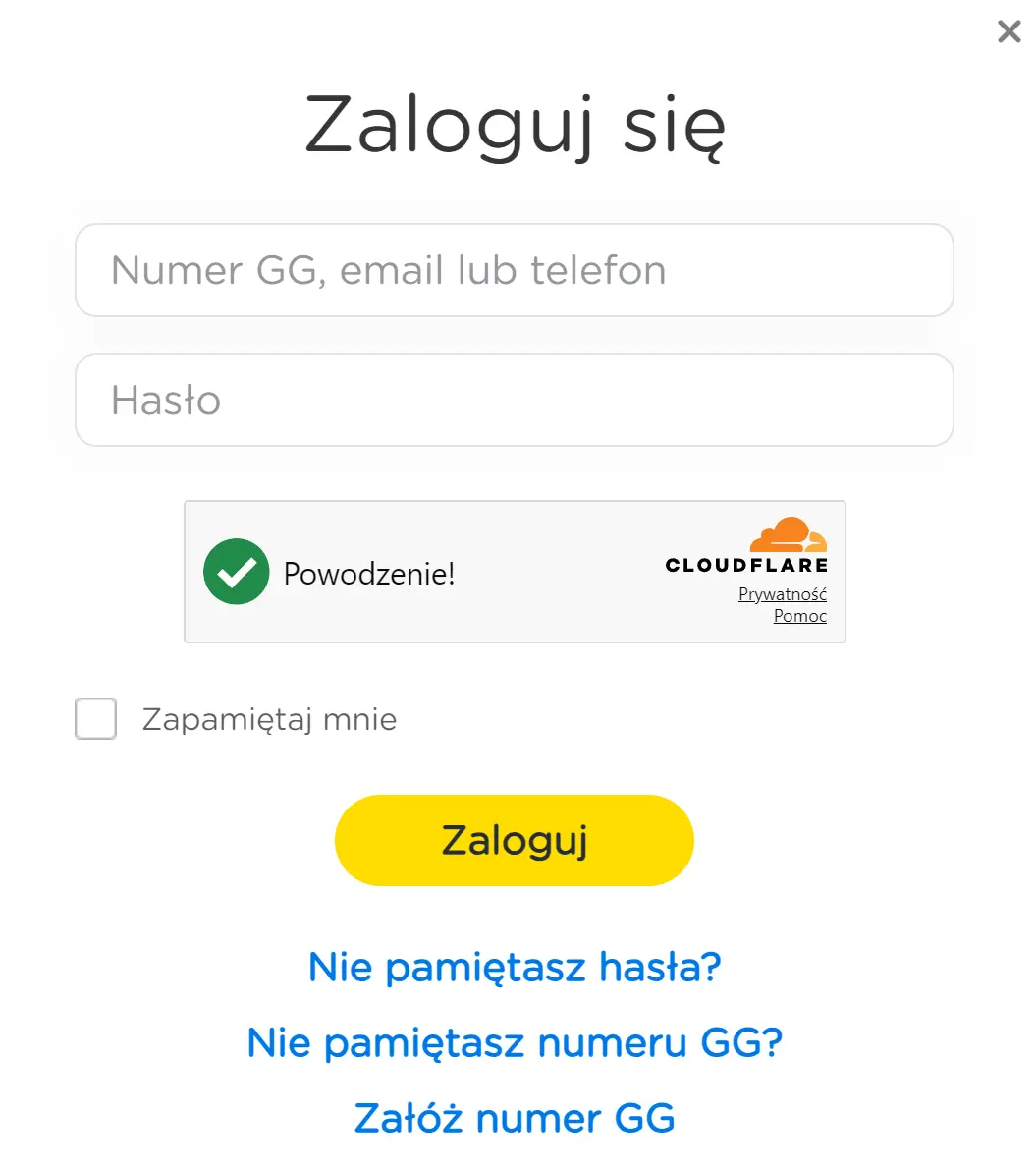 Logowanie do Gadu-Gadu – formularz logowania numerem GG, e-mailem lub telefonem. Źródło: zrzut ekranu z GG.pl