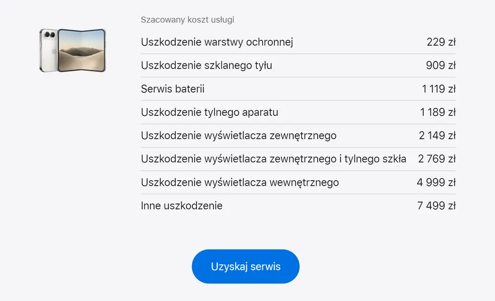 Oficjalny cennik napraw iPhone’a Duo. Źródło: Apple Support