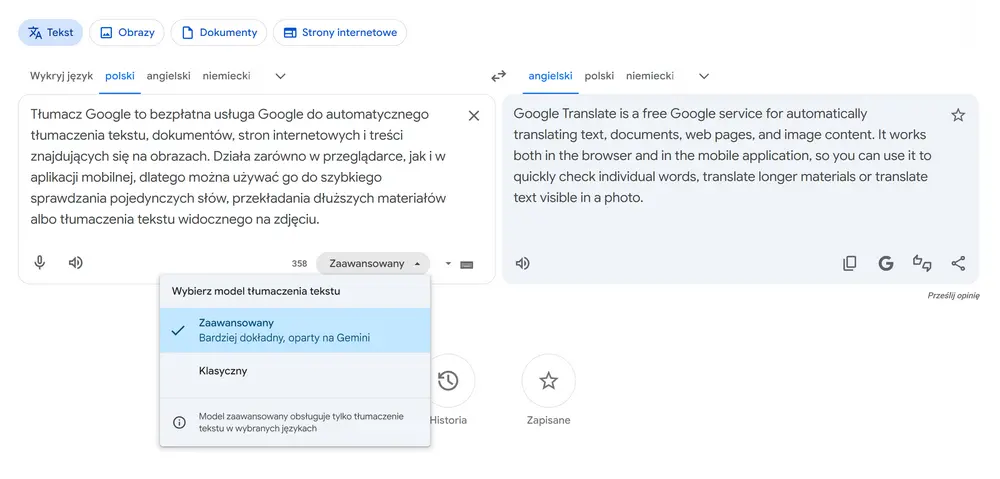 Tłumacz Google – tłumaczenie tekstu z użyciem zaawansowanego modelu opartego na Gemini