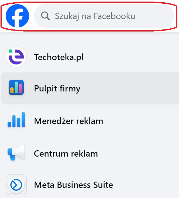 Wyszukiwarka Facebooka – pole „Szukaj na Facebooku” w wersji przeglądarkowejŹródło: zrzut ekranu z Facebook.com