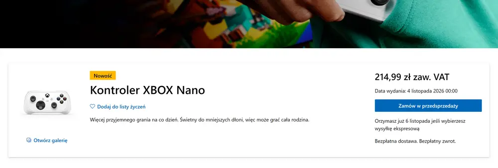 Xbox Nano Controller w Microsoft Store. Źródło: Microsoft Store